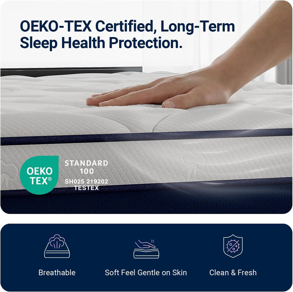 Avenco 14 Inch Queen Mattress in a Box, Hypoallergenic & Back Pain Relief, Hybrid Queen Size Mattresses with Smarts Coils, Fiberglass Free CertiPUR-US Certified Colchones No Box Spring Needed