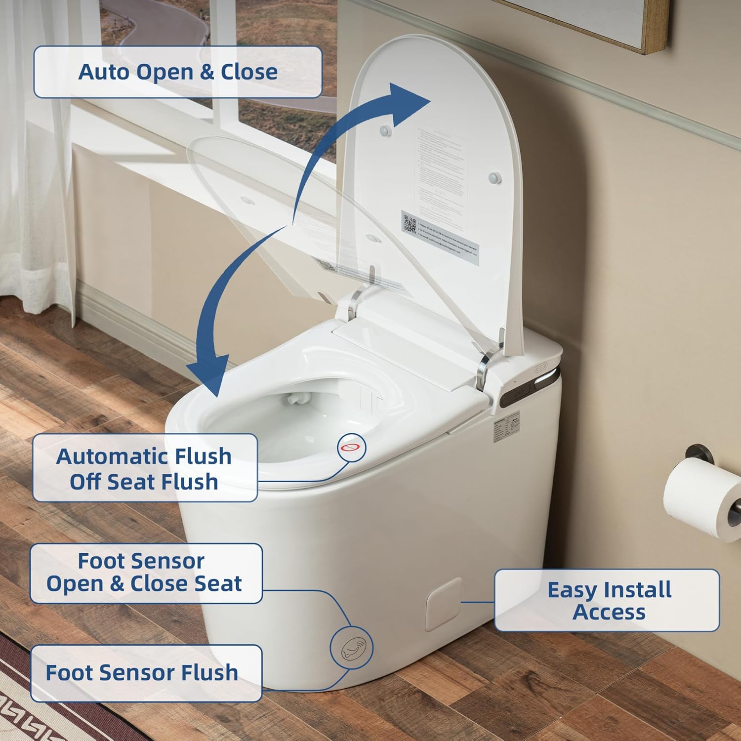 WOODBRIDGE GT100 Smart Toilet,Auto Open/Close Lid, Foot Sensor,Auto Flush, Heated Seat & Fragrance System, ADA Height, Easy Installation, without Bidet