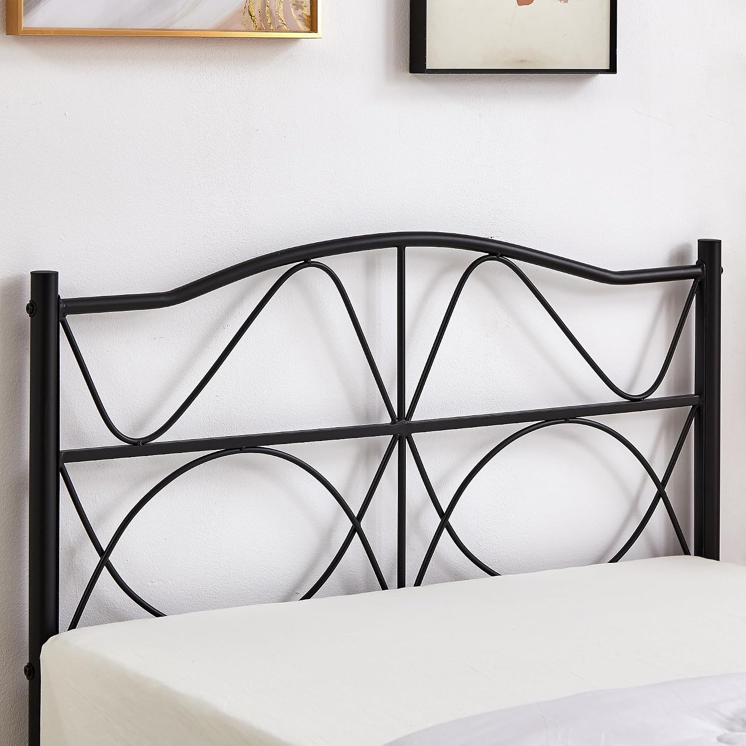 VECELO 2 Set Twin Size Bed Frame, Metal Bed Platform with Headboard, Sturdy Steel Slats Support, No Box Spring Needed/Noise-Free,Easy Assembly, Black