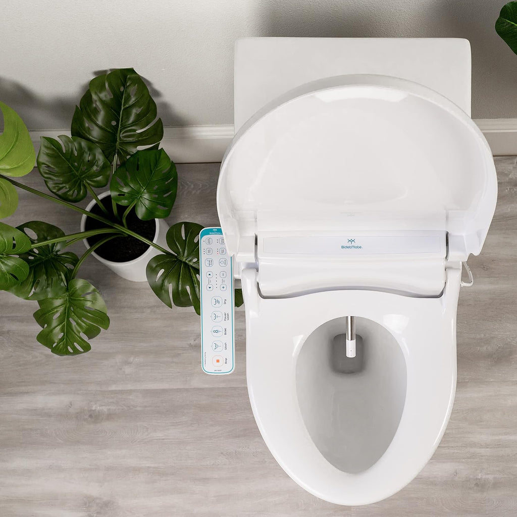 BidetMate 1000 Series Electric Smart Toilet Bidet Seat with Heated Water, Side Control Panel, and Warm Air Dryer - Self-Cleaning - Perfect for a Smart Home Kit - Round