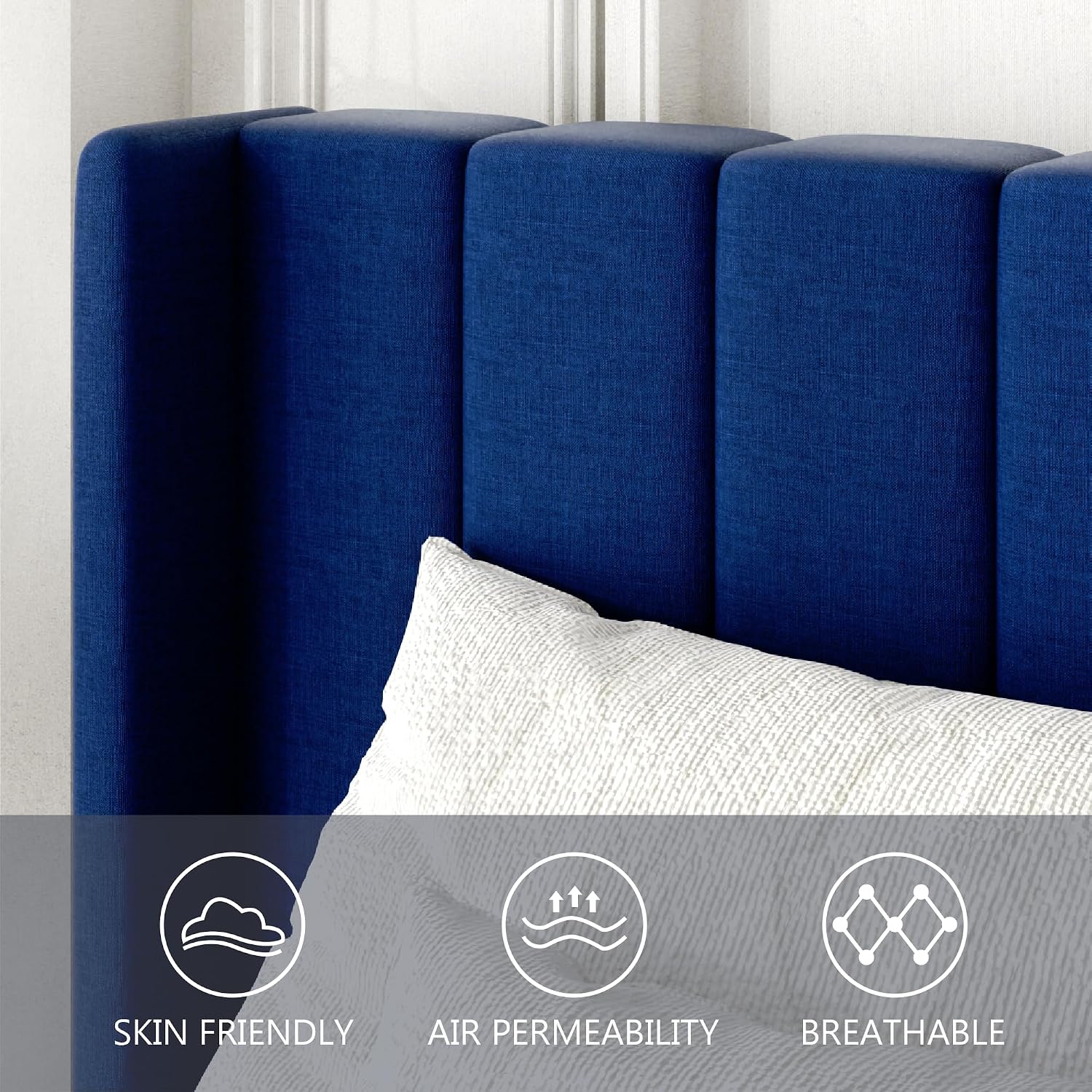 Gruwans Queen Size Bed Frame with Upholstered Wingback Headboard, Easy Assemnly Platform Bed, Wooden Slat Support No Box Spring Needed, Navy Blue