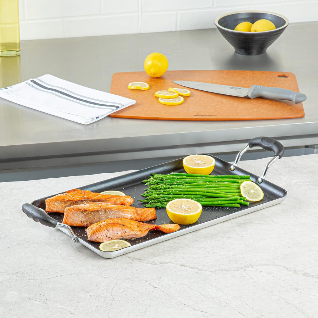 Met Lux 16.5 x 10.5 Inch Double Burner Griddles, 10 No-Stick Flat Top Grills - Cool Touch Handles, Compatible With Gas And Electric, Aluminum Griddle Pans, Even-Heating, For Eggs - Restaurantware