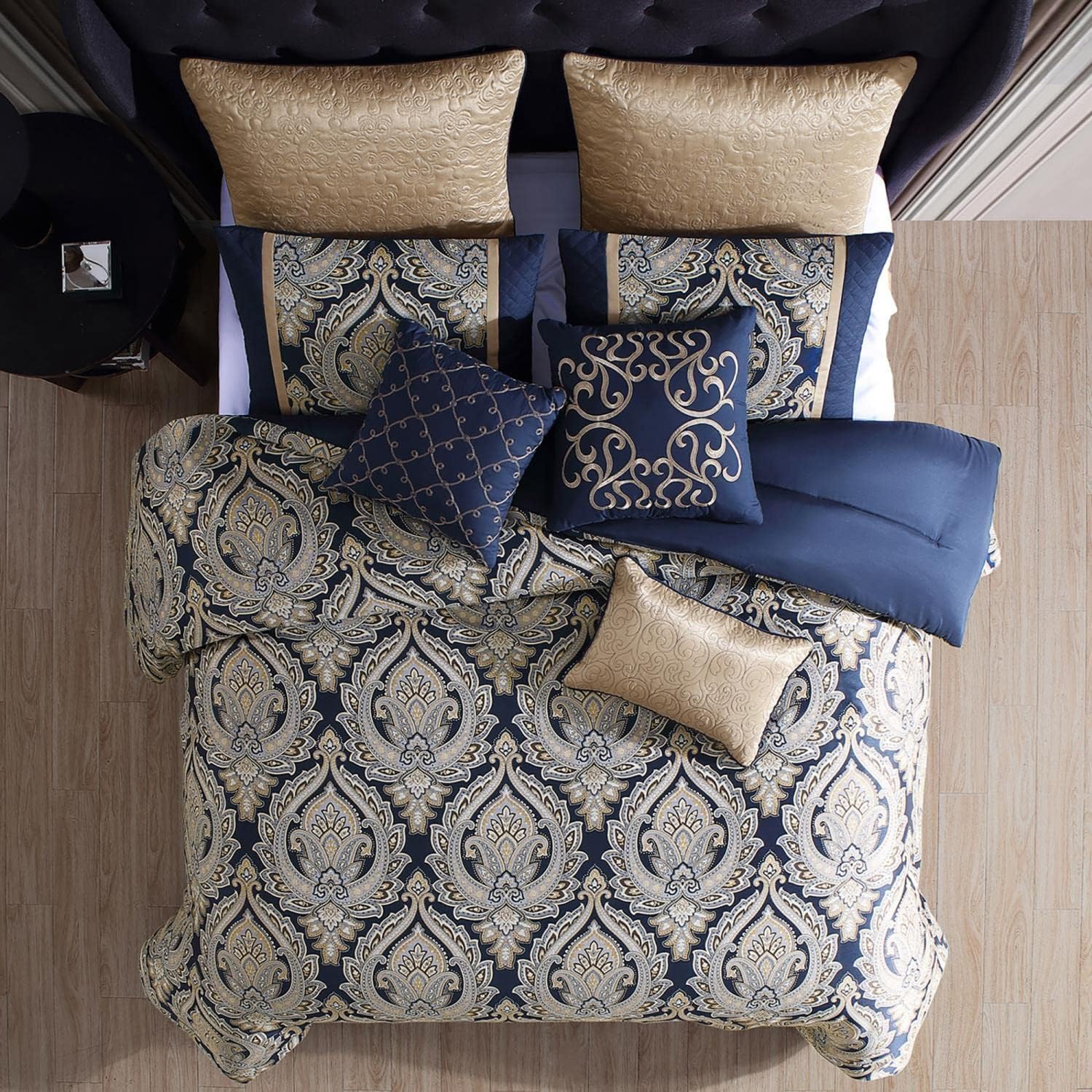 Riverbrook Home 100% Polyester Comforter Set, King, Barret - Navy, 10-Piece Set