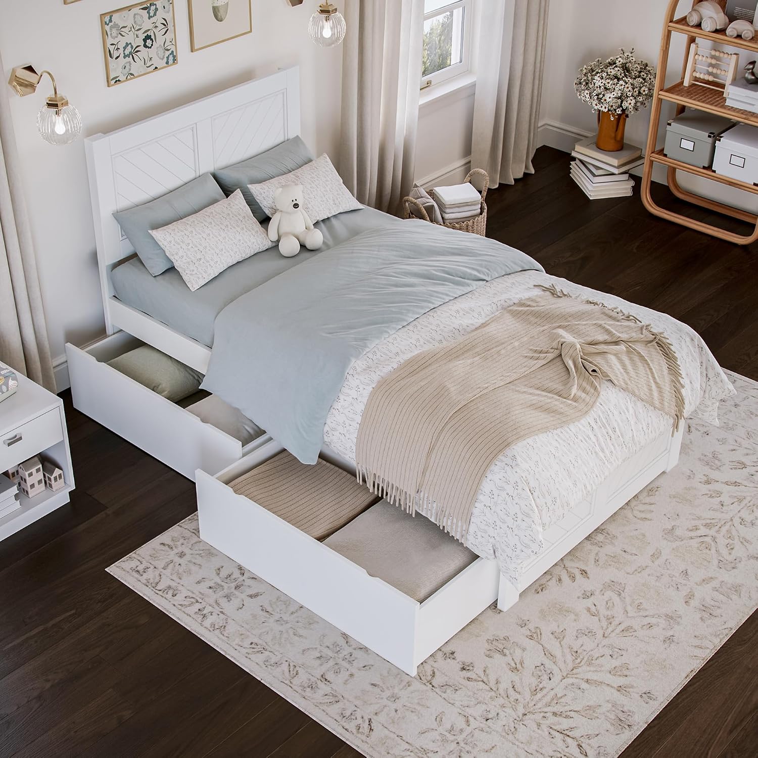 AFI, Canyon Twin Platform Bed with Matching Footboard & Storage Drawers, White