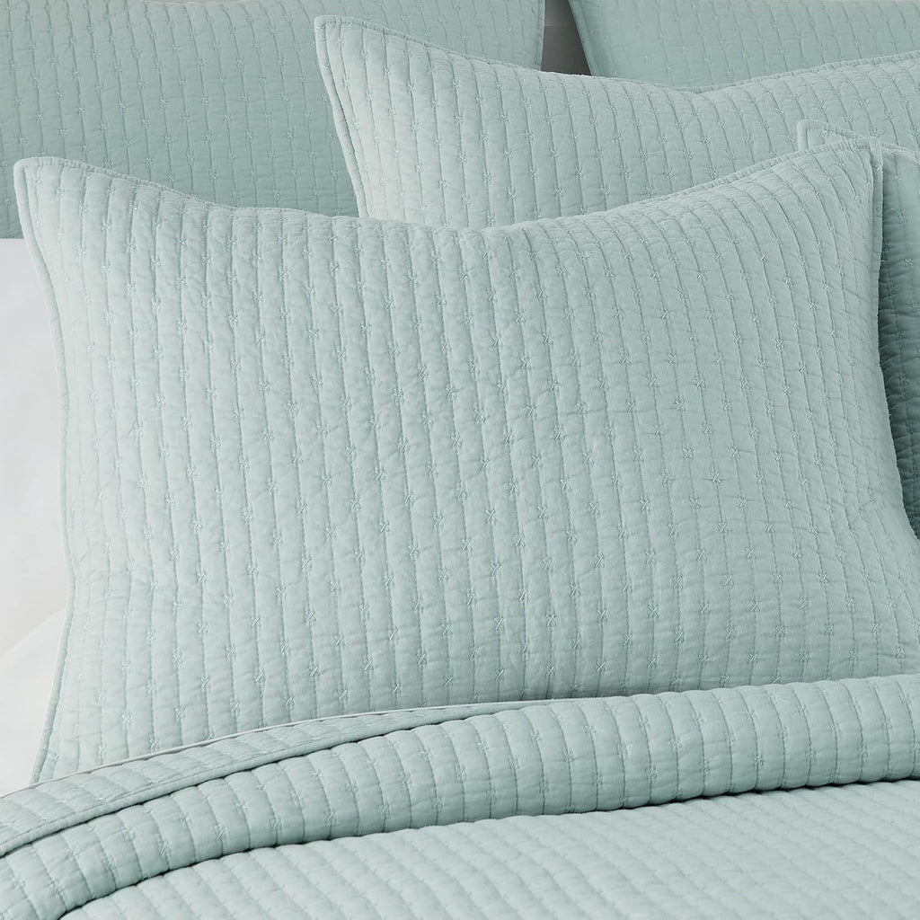 Levtex Home Cross Stitch Bedspread Set - Blue, King Bedspread and 2 Shams - Cotton
