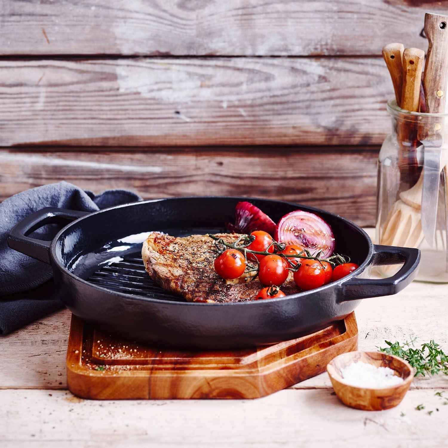 Alva Nori 11″ Enameled Cast Iron Grill Pan | PFAS-Free 3-Layer Enamel | Oven & Induction Safe | No Seasoning Needed | Raised Grill Ridges for Searing & Fat Drainage