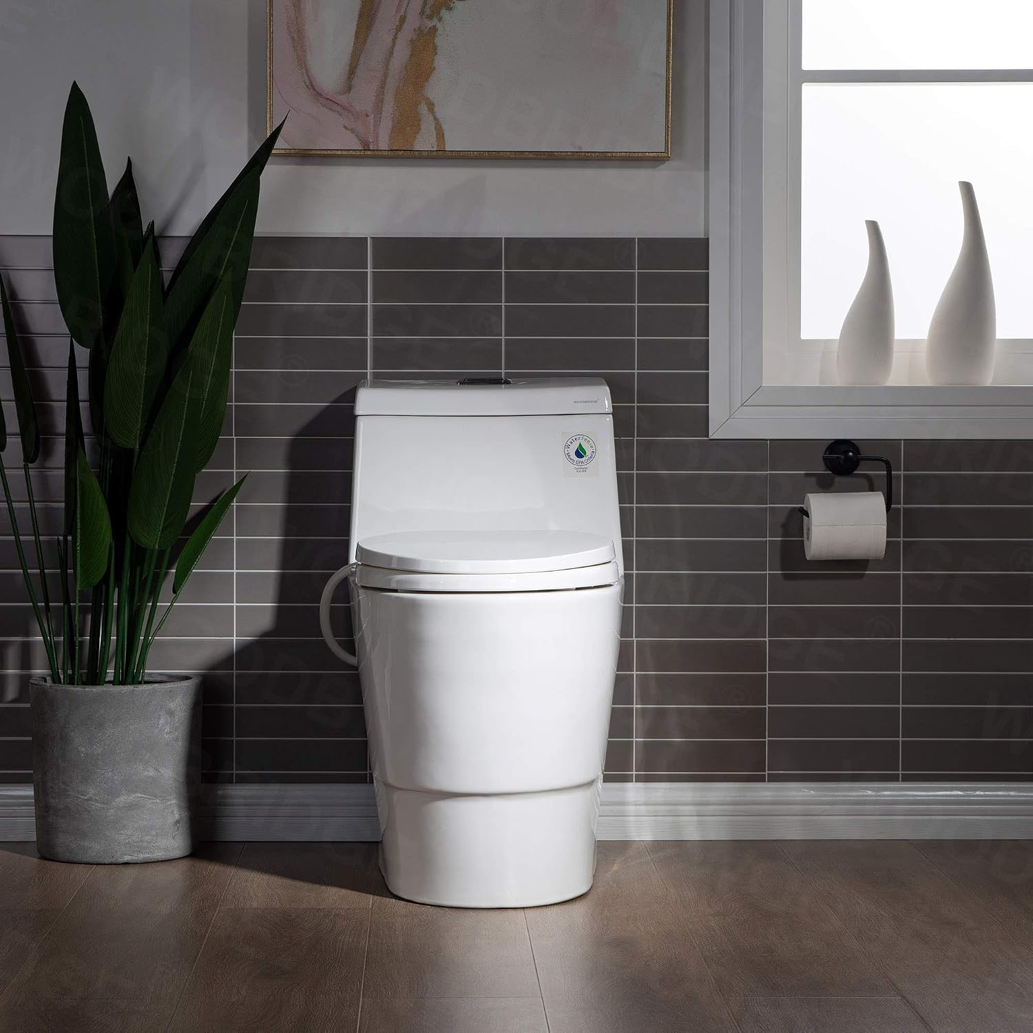 WOODBRIDGE One Piece 1.1GPF/1.6 GPF Dual Flush Elongated Toilet with Non-Electric Bidet Seat in White