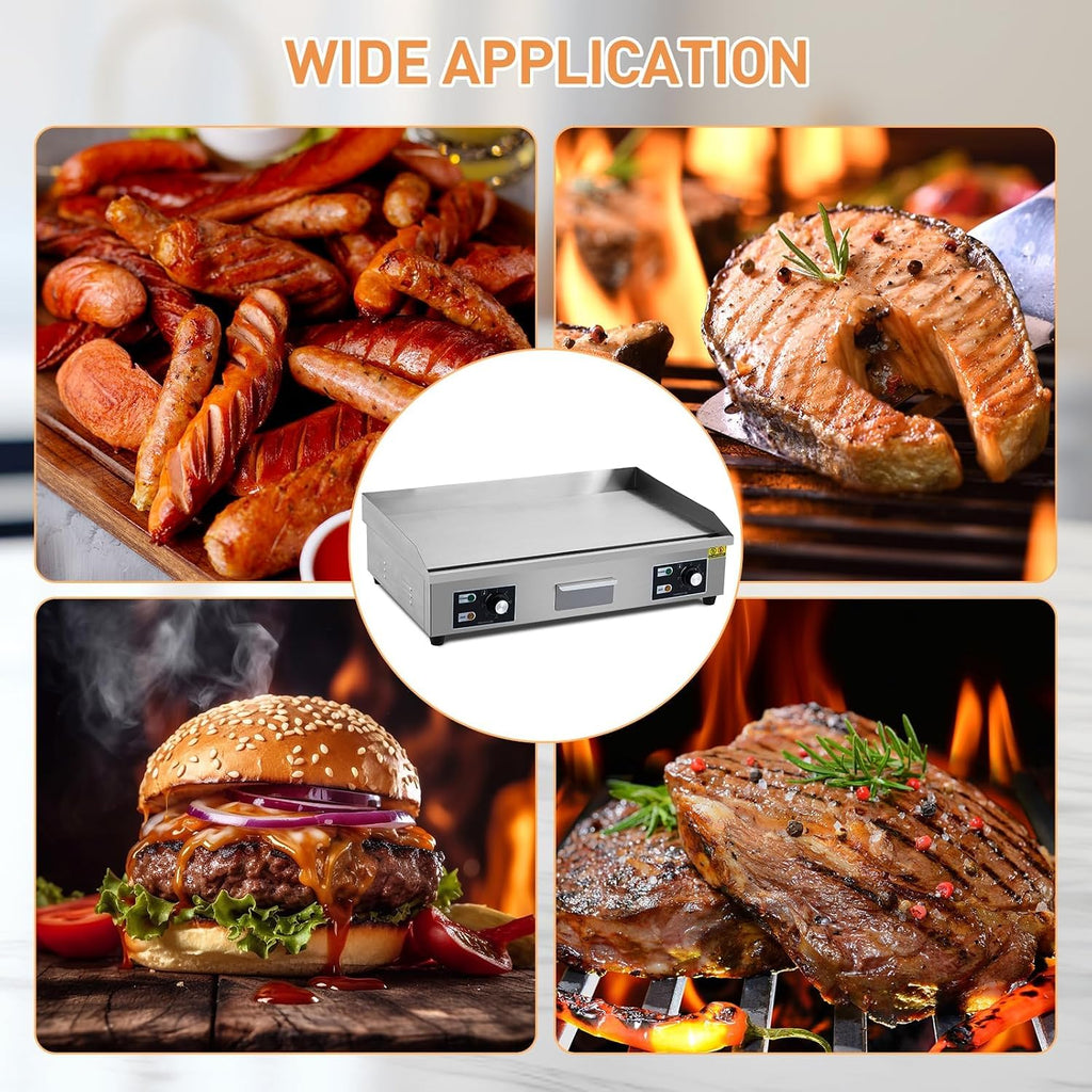 GarveeTech 29' Commercial Electric Griddle, 3000W Stainless Steel Flat Top Grill with Adjustable Temp 122°F-572°F, Non-Stick Surface, Perfect for Restaurants, Home, Outdoor Use