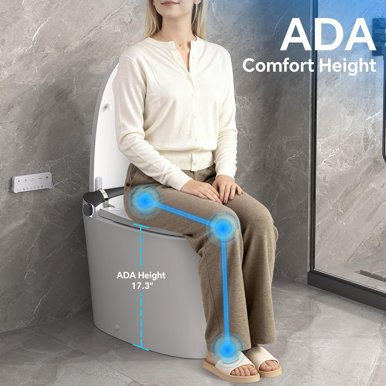 Elongated Smart Toilet With Bidet ADA Comfort Height Heated Seat MAP 1000g Powerful Flush Dual Flush 1.0/1.28 GPF Warm Water Dryer Night Light Remote Control