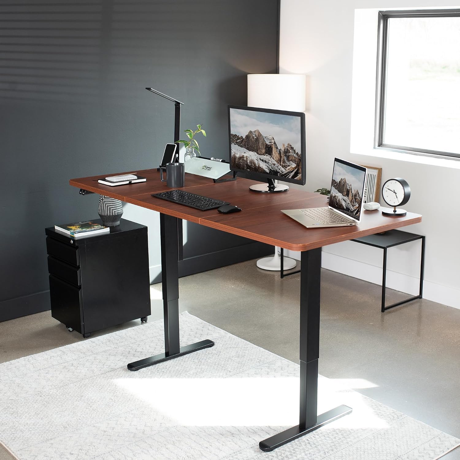 VIVO Electric 71 x 30 inch Stand Up Desk, Height Adjustable, Dark Walnut Top Black Frame, Home and Office Furniture Sets, DESK-KIT-0B7D