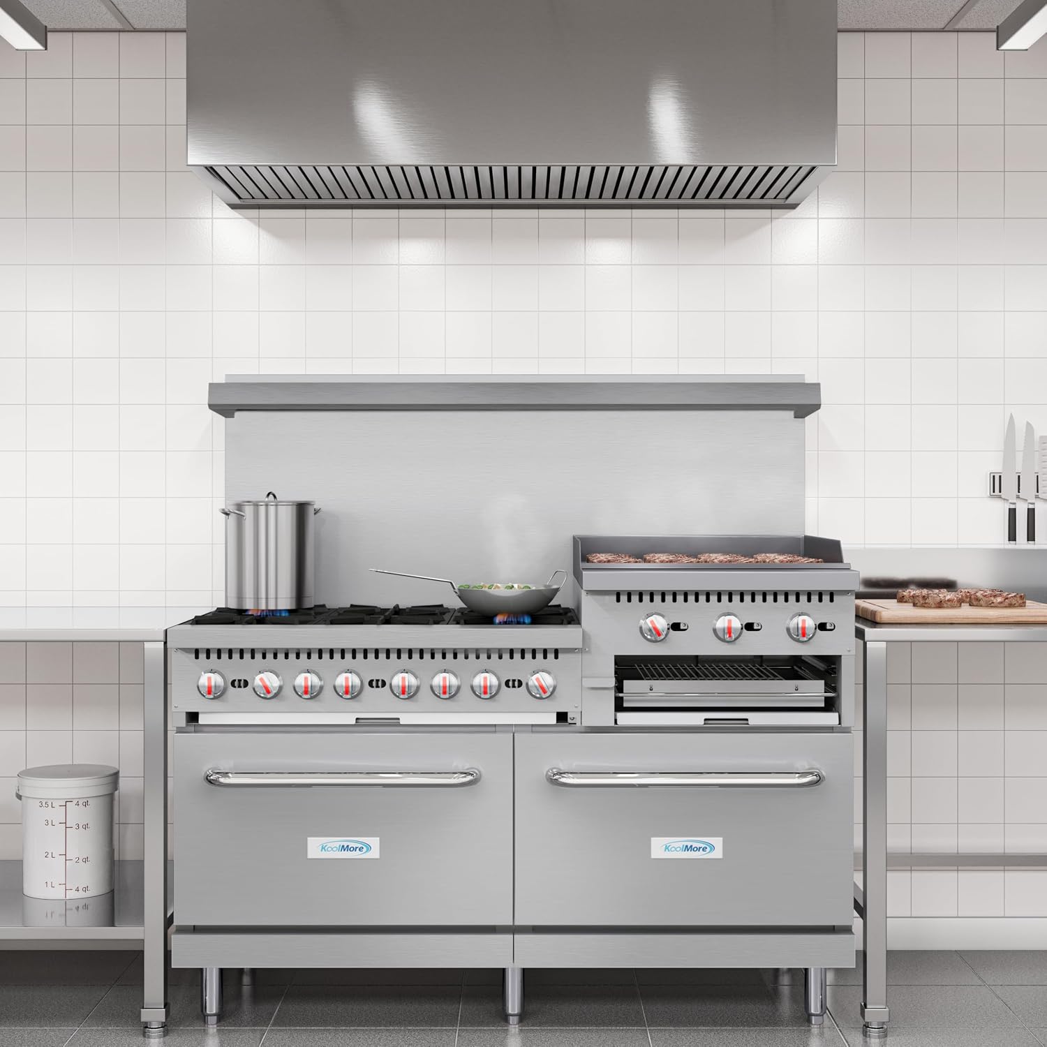 KoolMore 60 in. 6 Burner Commercial Natural Gas Range with 24 in. Griddle and Broiler (KM-CRGB60-NG)