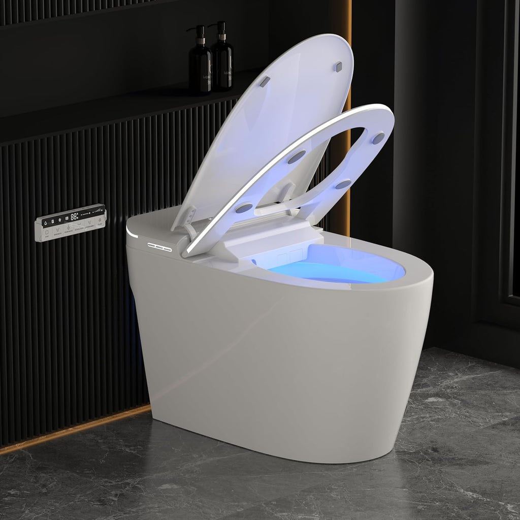 Smart Toilet with Built-in Foam Shield,One Piece Tankless Toilet with Powerful Flush and Auto-Open/Close Lid,Instant Warm Water Sprayer and Dryer Bidet,for Luxury Bathroom