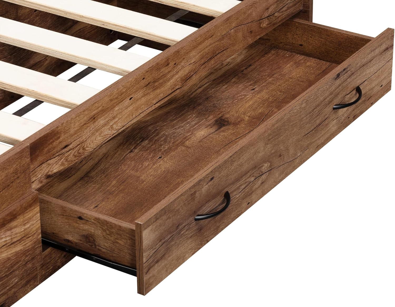 OS Home and Office Furniture Twin Sized Bookcase Headboard Platform Bed in Oak
