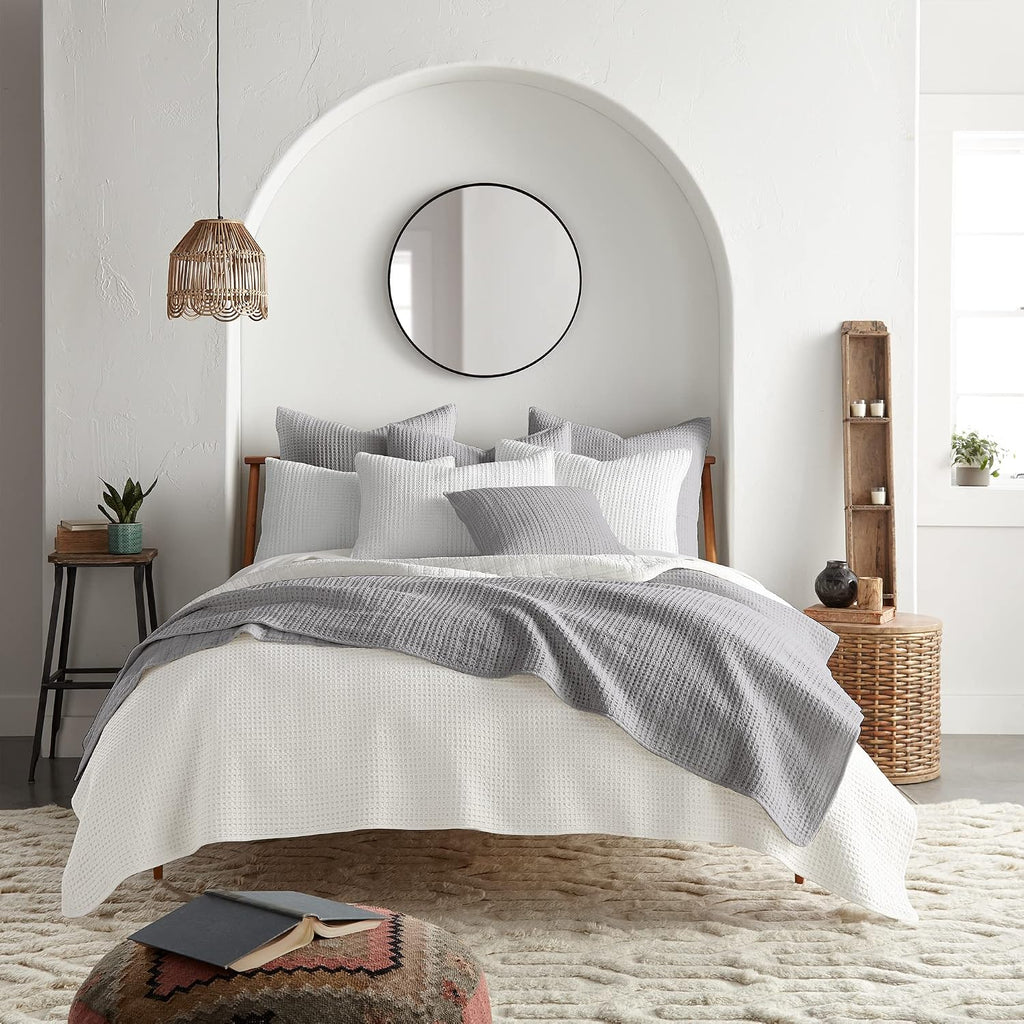 Levtex Home Mills Waffle King/Cal King Quilt Set (106x92in) with 2 Pillow Shams (36x20in) - Bright White - 100% Cotton King Size Quilt Bedding Set - Lightweight, Soft, Pre-Washed