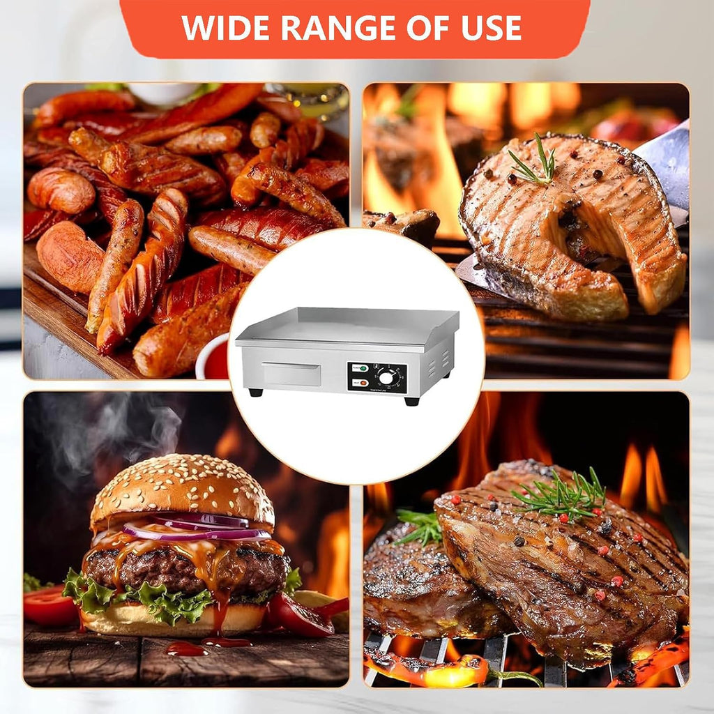 Commercial Electric Griddle with 2 Frying Spatula, Stainless Steel Teppanyaki Grill 50-300℃ Countertop Griddle, Nonstick Barbecue Hot Plate for Grilling Bacon, ，2500W