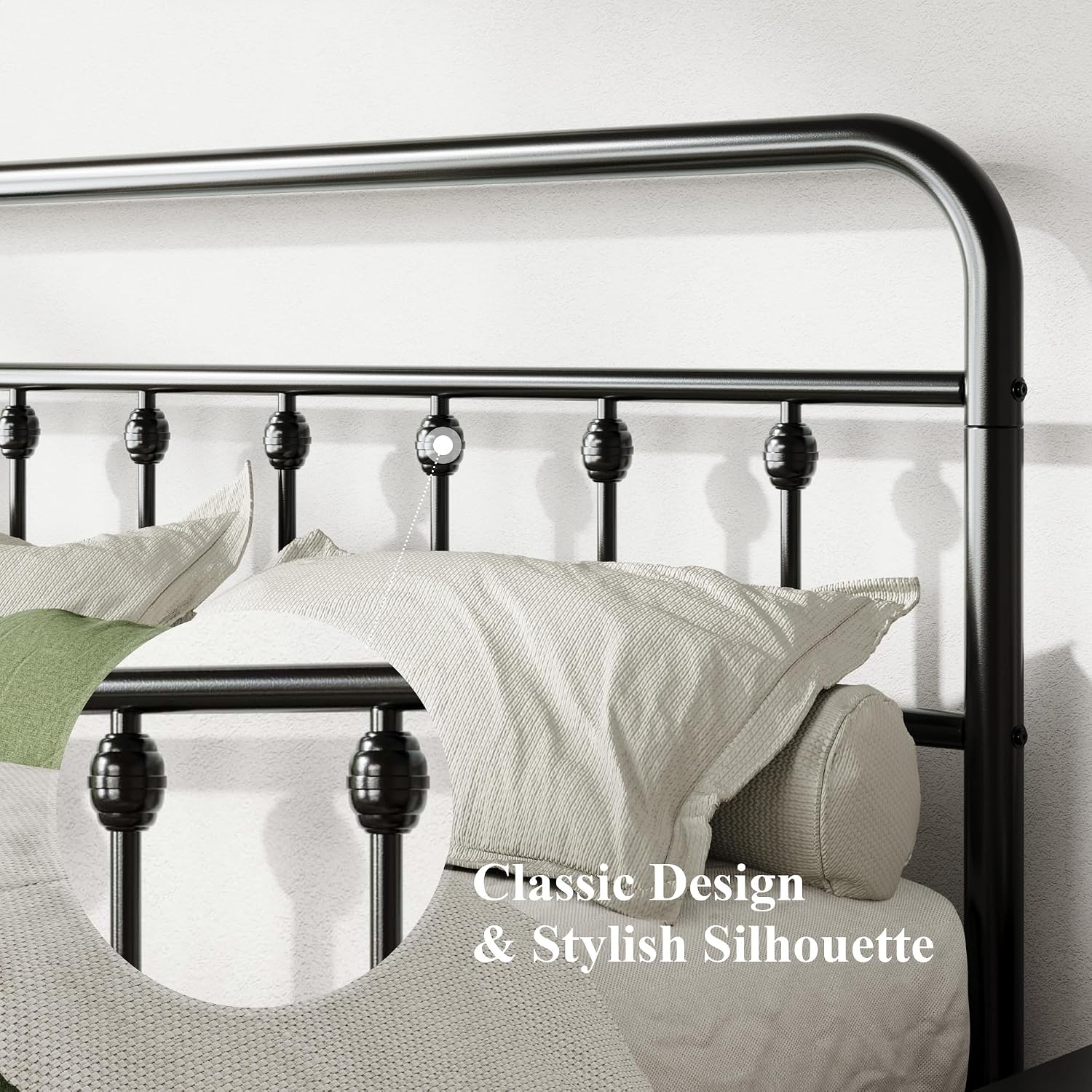 Allewie 14 Inches Full Size Metal Platform Bed Frame with Victorian Style Iron-Art Headboard/Footboard, Mattress Foundation, Easy Assembly, Under Bed Storage, No Box Spring Required, Black