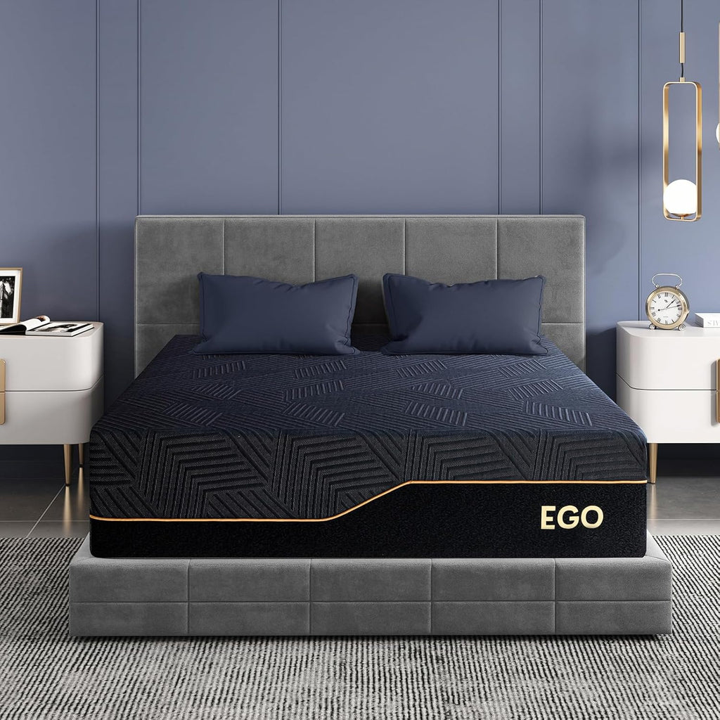 EGOHOME 14 Inch Full Memory Foam Mattress for Back Pain, Cooling Copper Gel Bed in a Box, Foam Made in USA, CertiPUR-US Certified, Therapeutic Medium Firm, Double 54x75x14 Black