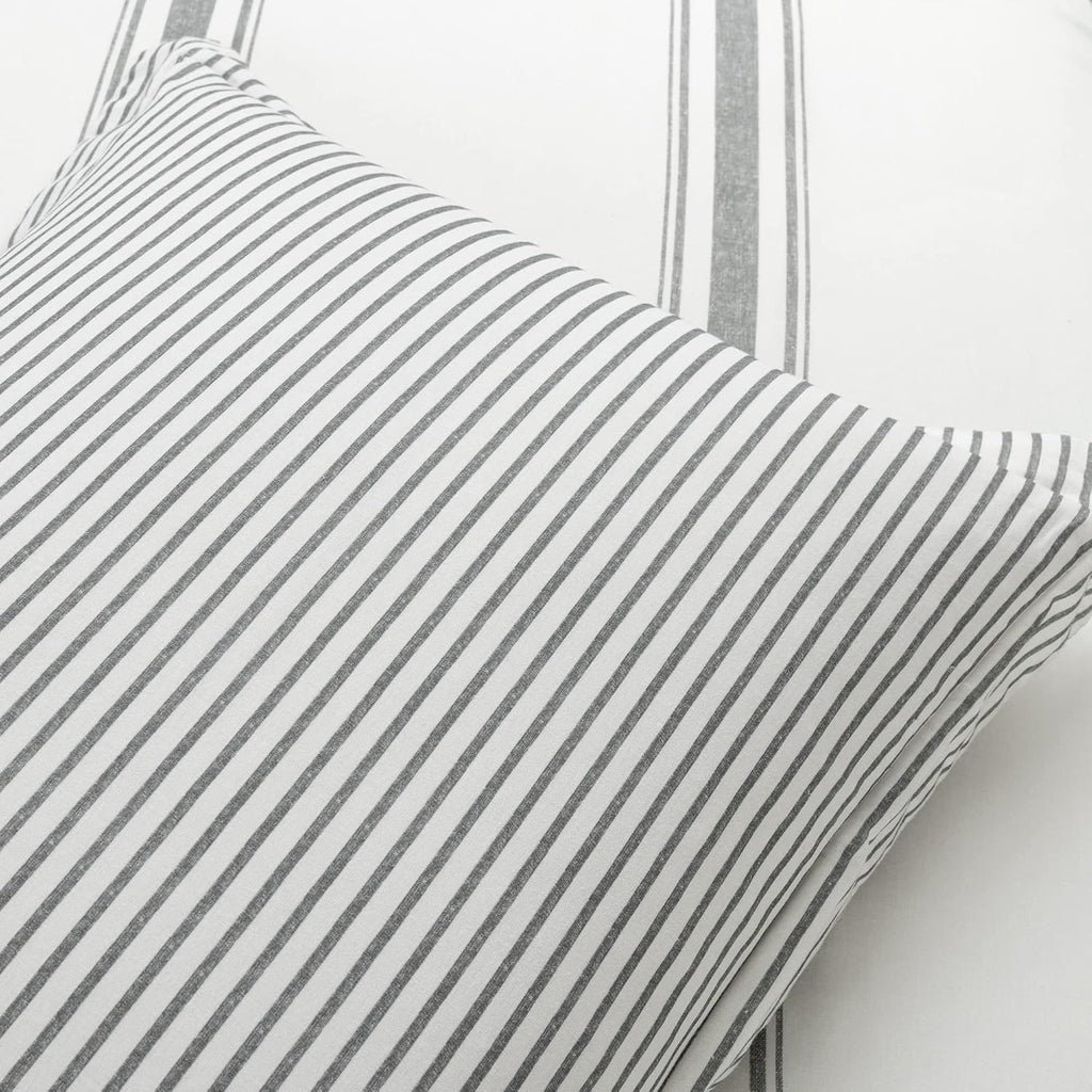 Lush Decor Farmhouse Stripe Reversible Cotton Comforter Set - 3 Piece Cozy Pinstripe Bedding Set - Classic Modern Rustic Charm Bedroom Decor - King, Dark Gray
