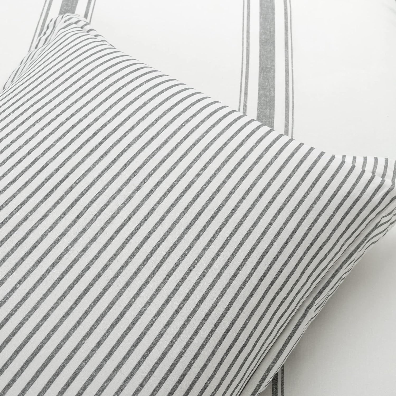 Lush Decor Farmhouse Stripe Reversible Cotton Comforter Set - 3 Piece Cozy Pinstripe Bedding Set - Classic Modern Rustic Charm Bedroom Decor - King, Dark Gray