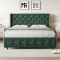 Lullabyre Full Size Bed Frame, Upholstered Bed Frame with Diamond Tufted Headboard, Modern Silverside Wingback, No Box Spring Needed, Easy Assembly, Green