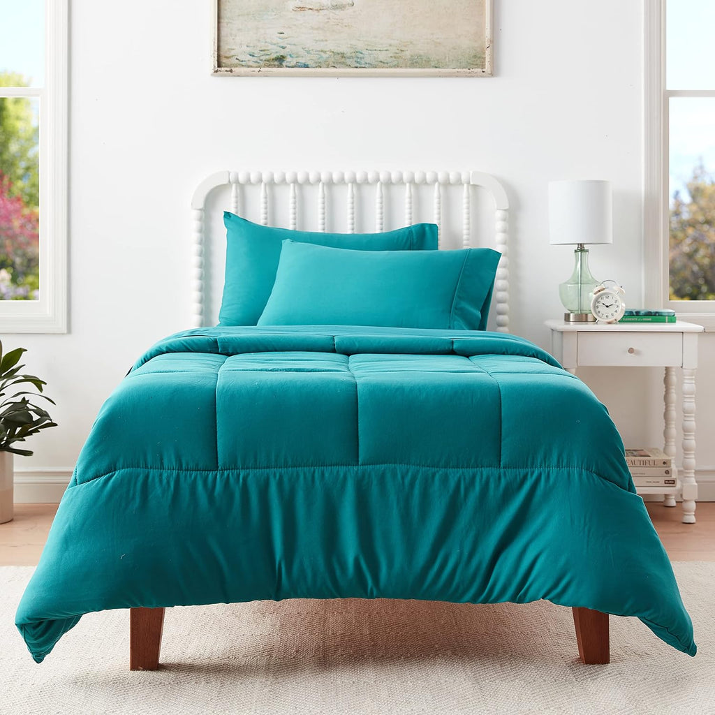 Sweet Home Collection 5 Piece Comforter Set Bag Solid Color All Season Soft Down Alternative Blanket & Luxurious Microfiber Bed Sheets, Teal, Twin (Pack of 4)