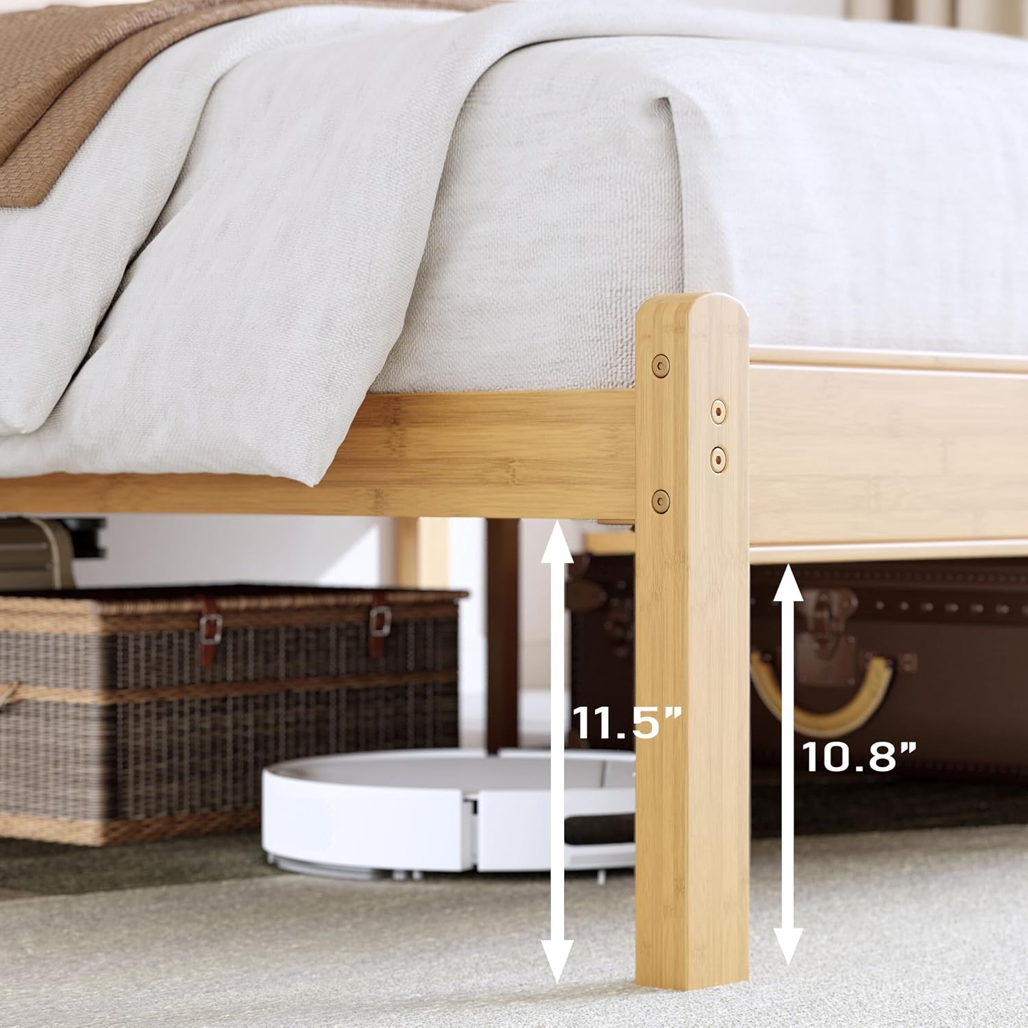 BOSRII 14in High Solid Bamboo Wood Platform Twin XL Bed Frame with Headboard, Reinforced Heavy Duty Metal Slats, Noise Free, No Box Spring Needed, Easy Assembly