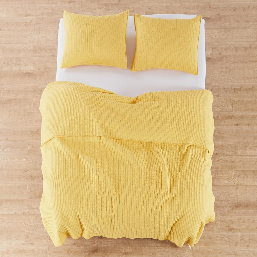 Levtex Home Cross Stitch Reversible King/Cal King Quilt Set (106x92in) and 2 Pillow Shams (36x20in) - Stitch Texture - Yellow - Cotton King Size Quilt Bedding Set - Lightweight Soft Pre-Washed