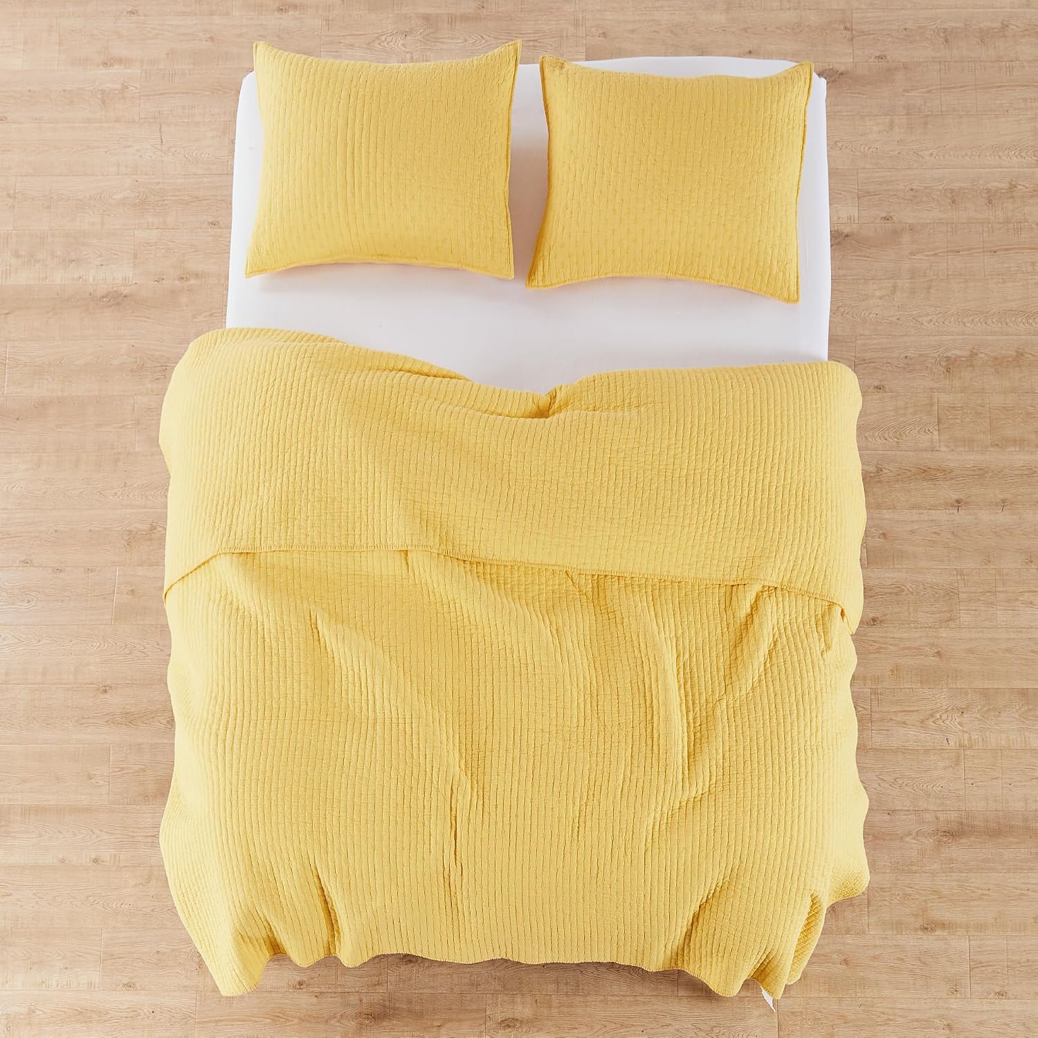 Levtex Home Cross Stitch Reversible King/Cal King Quilt Set (106x92in) and 2 Pillow Shams (36x20in) - Stitch Texture - Yellow - Cotton King Size Quilt Bedding Set - Lightweight Soft Pre-Washed