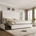 Queen Size Bed Frame 54' Tall Headboard with Gorgeous Button Tufted and Nail, Velvet Fabric Upholstered Bed Frame includes 4 Under-bed Storage Drawers, Wooden Slats, Noise-Free, Easy Assembly, Beige