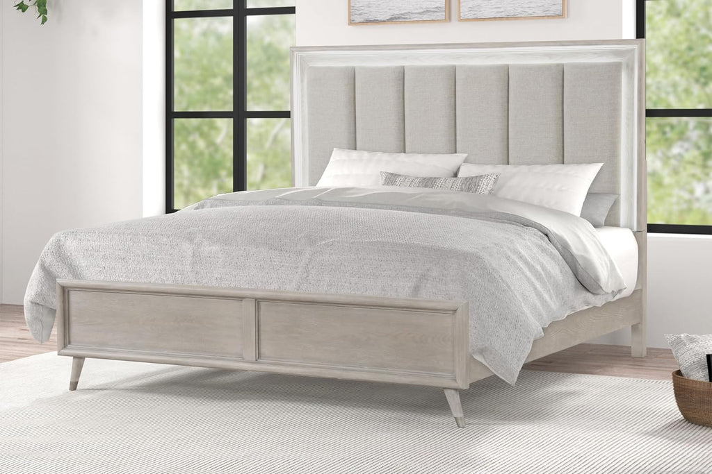 Roundhill Furniture Seluna 3-Piece Bedroom Set with Touch LED Lighting, Gray Oak Finish, King