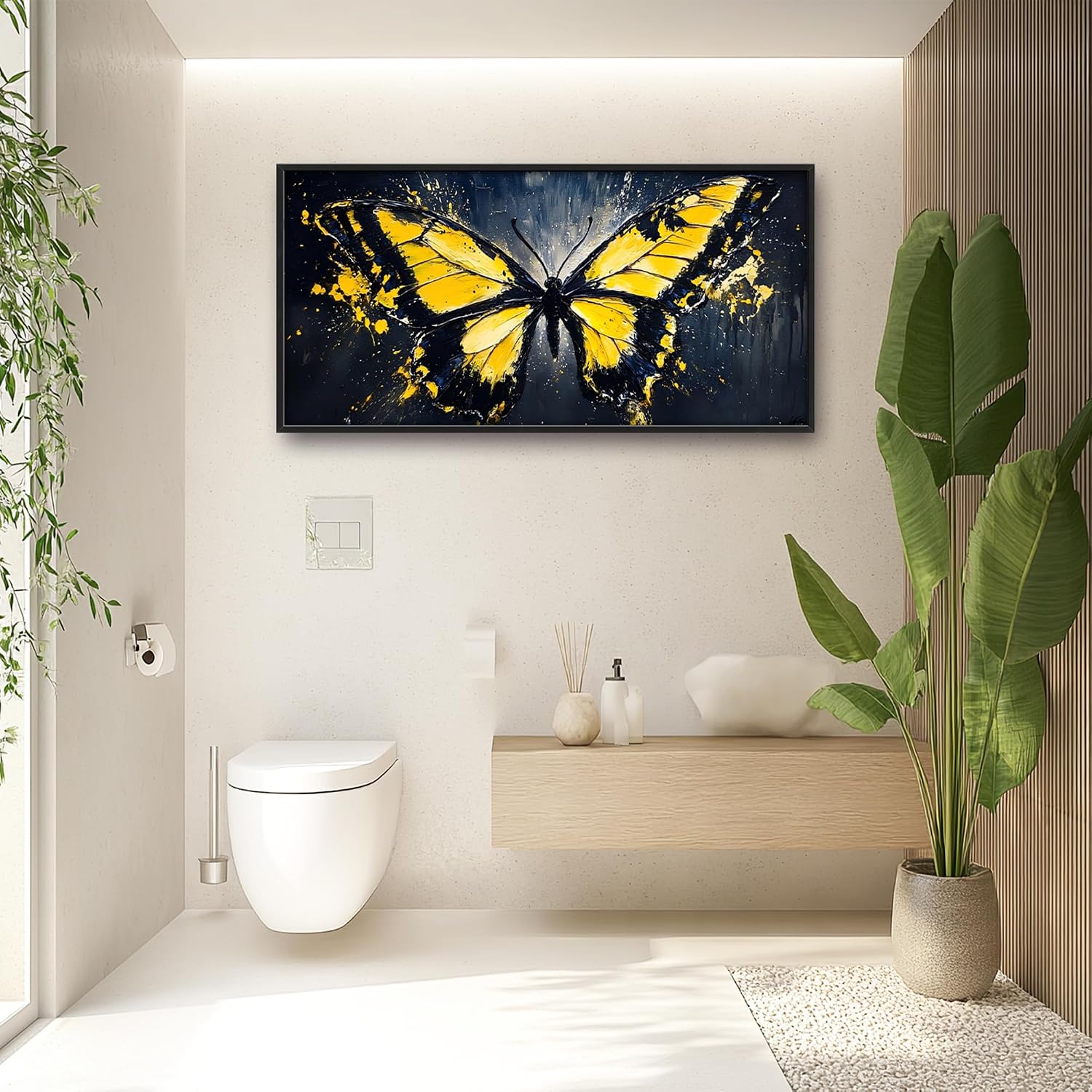 Butterfly Large Wall Art Framed Wall Decor for Living Room Black Butterfly Pictures Oversized Canvas Print Painting Modern Extra Large Framed Artwork for Bedroom Office Home Decor 60'x30'