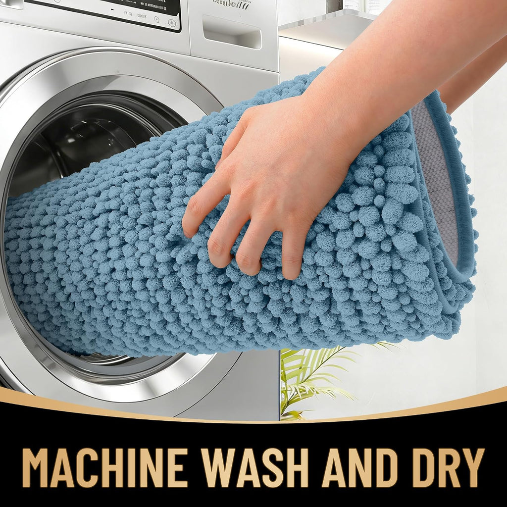 OLANLY Thick Large Bathroom Rugs 70x46, Extra Soft Absorbent Chenille Bath Rugs, Rubber Backing, Machine Wash Dry, Bath Mats for Bathroom Floor, Tub and Shower, Home Decor Accessories, Airy Blue