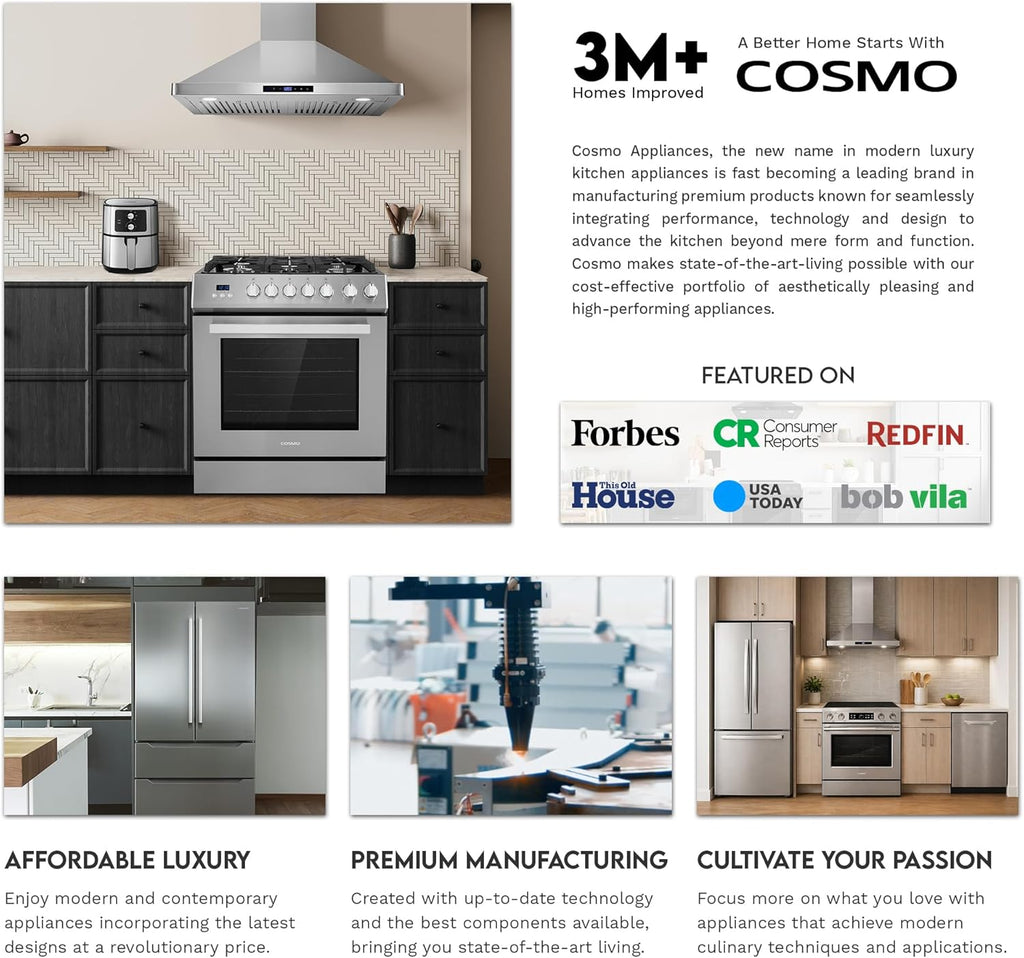COSMO COS-EPGR304 30 in. Haven Collection 4.5 cu. ft. Gas Range with 5 Sealed Burners, Convection Oven, Knob LED Lights, Stainless Steel