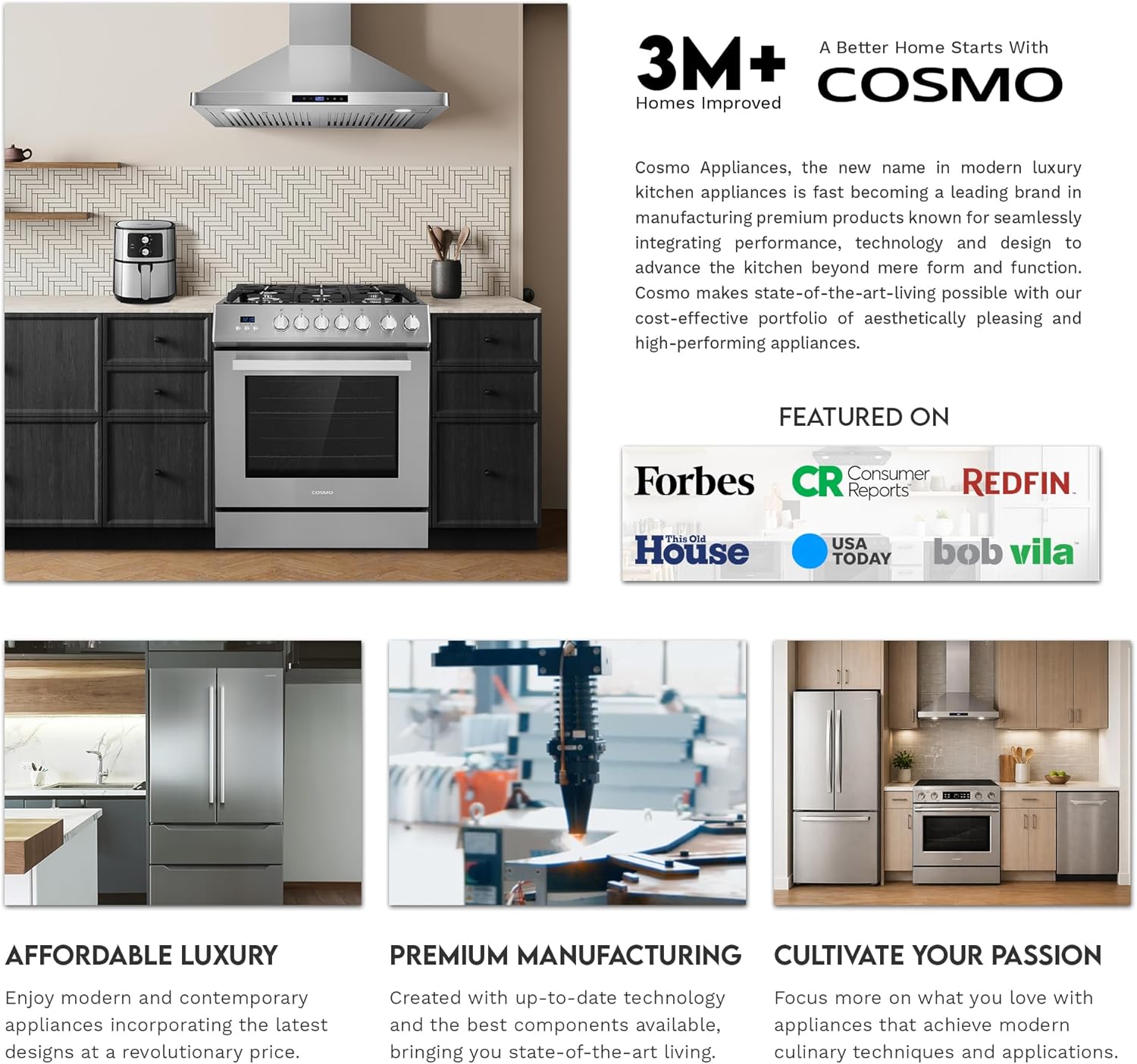 COSMO COS-EPGR366 36 in. Haven Collection 6.0 cu. ft. Gas Range, 6 Burners, Convection Oven, Knob LEDs, Storage Drawer, Stainless Steel