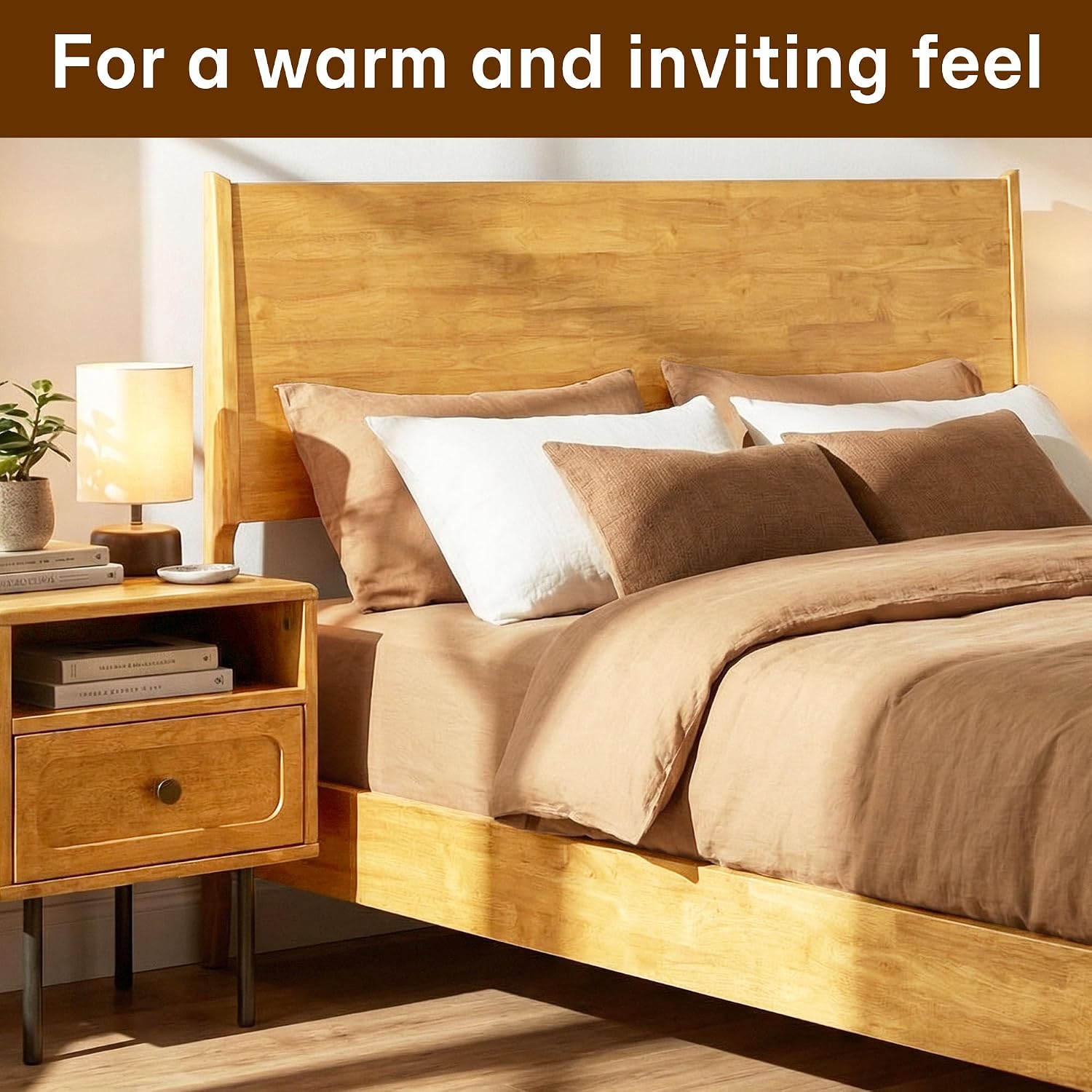 Acacia Haven King Size Bed Frame and Headboard, Solid Wood Platform Bed Frame Scandinavian Bed Compatible with All Mattress Types, No Box Spring Needed, 800lbs Wood Slats Support, Natural Oak