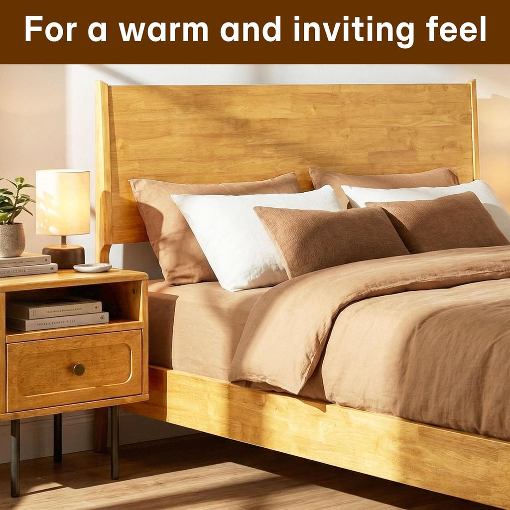 Acacia Haven Queen Bed Frame and Headboard, Solid Wood Platform Bed Frame Scandinavian Compatible with All Mattress Types, Wood Slats Support 800lbs Capacity, Quick & Easy Assembly, Natural Oak