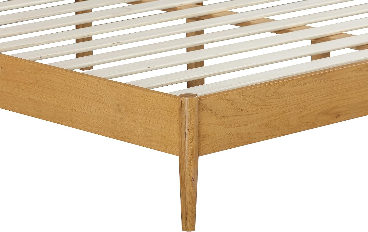 NTC Lupin Wooden Bed Frame with Headboard, Solid Oak and Rubber Wood Foundation with Silent Slats and Wood Central Supports, 1000 Lb Capacity (Rustic Oak, Queen)