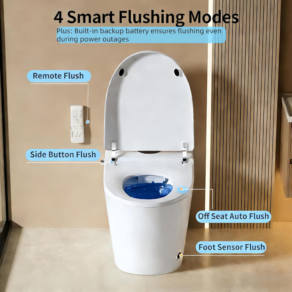 Smart Toilet with Bidet, Elongated Heated Seat, Dual Auto Flush, Manual Soft-Close Seat & Lid, Child Mode, Warm Water Wash & Air Dry, Tankless Electric One Piece Toilet for Bathroom with LED Display