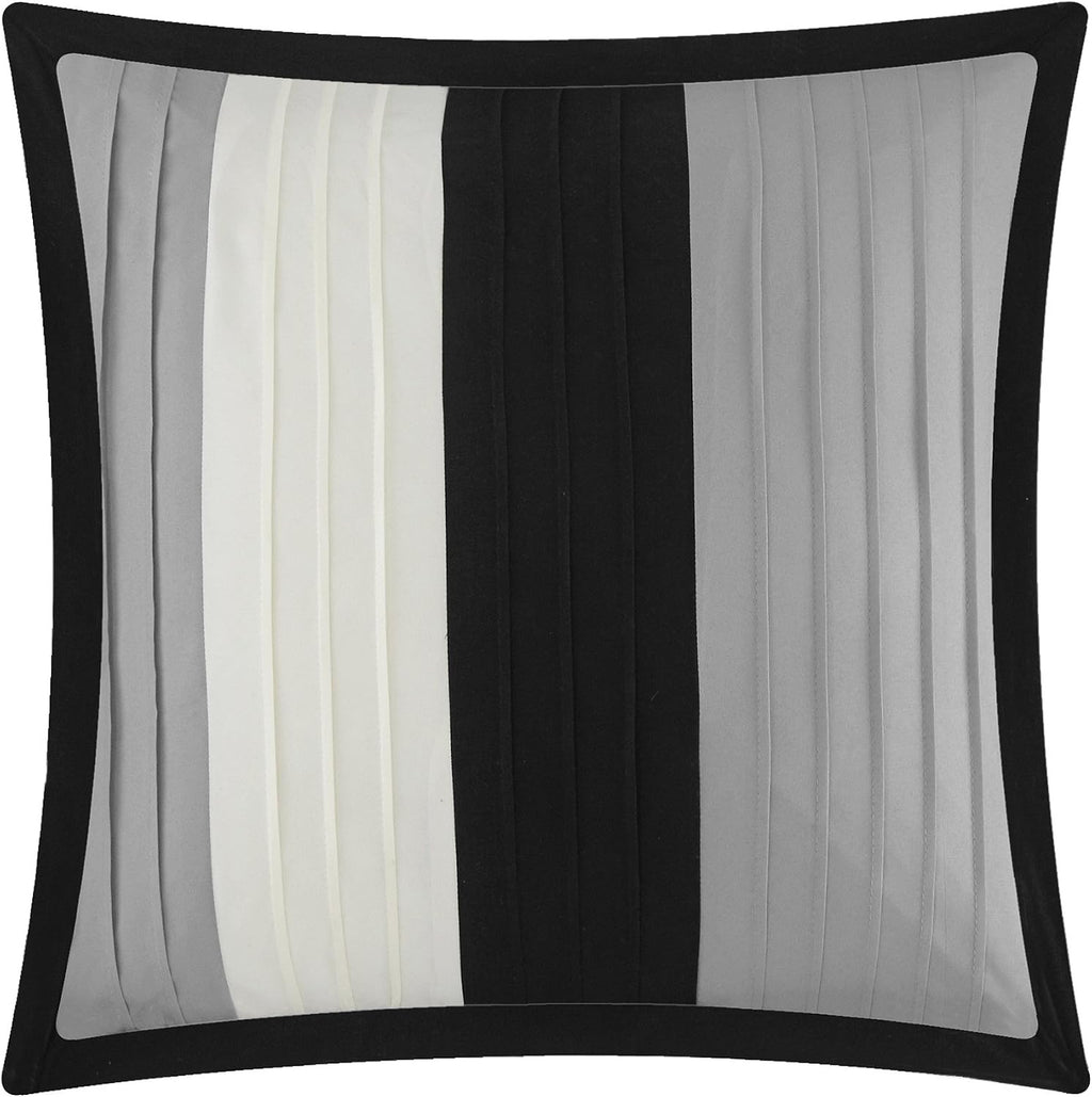 Chic Home Black Bed in a Bag Comforter Set, Queen Size (10 Pieces), Ayelet - Color Block Stripes Premium Microfiber Bedding - Comforter, Flat & Fitted Sheets, Shams, Pillowcases & Decorative Pillows