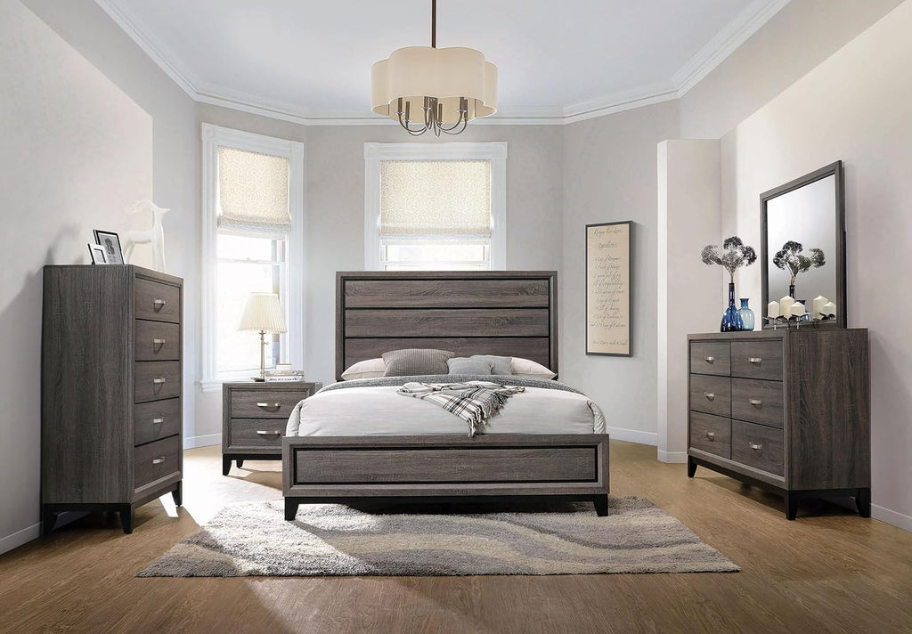 Coaster Home Furnishings - Watson - Wood - 5-Piece Bedroom Set with Panel Headboard and Groove Details - Bedroom - Eastern King Size - Gray Oak - 212421KW-S5