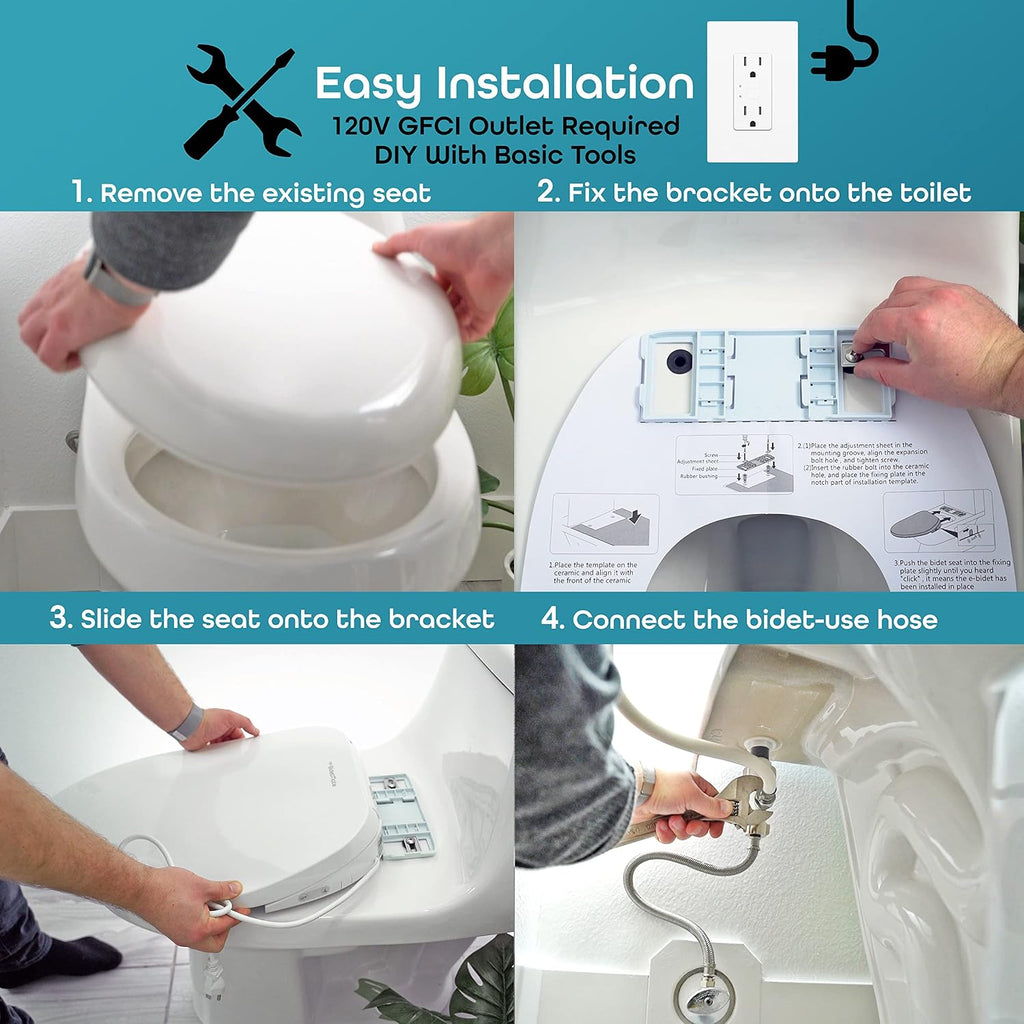 BidetMate 700 Series Electric Bidet Smart Toilet Seat with Side Knob Control, Instant Heated Water, Dryer and Seat, Bidet Attachment for Toilet Warm Water - Fits Elongated Toilets