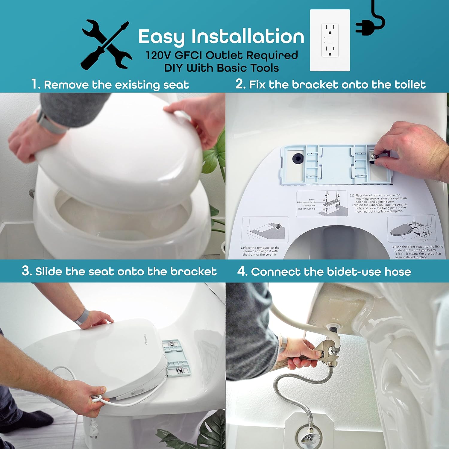 BidetMate 700 Series Electric Bidet Smart Toilet Seat with Side Knob Control, Instant Heated Water and Seat, Heated Toilet Seat with Bidet, Fits Elongated Toilets