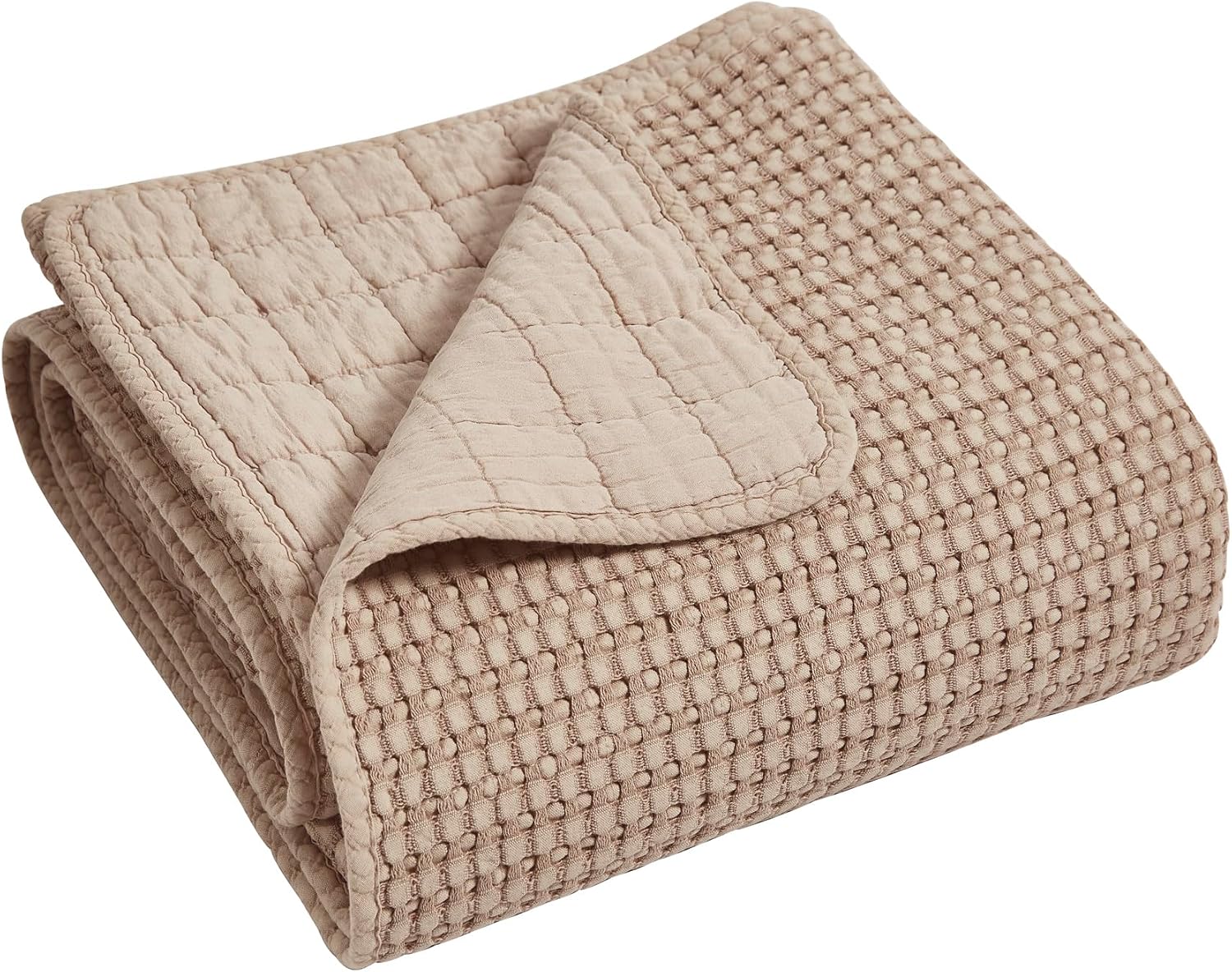 Levtex Home Mills Waffle Full Bedspread Set (100x104in) with 2 Pillow Shams (26x20in) - Blush - Cotton Waffle Full Size Bedspread Set - Lightweight, Soft, Pre-Washed