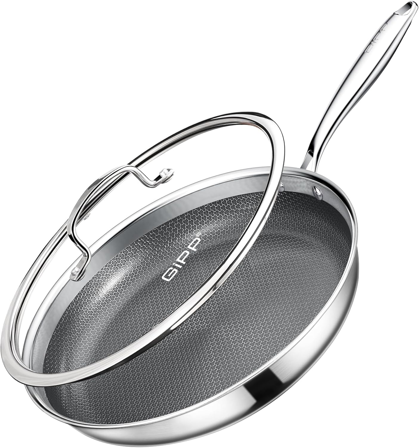 GiPP Tri-Ply Stainless Steel Frying Pan, 12 inch Hybrid Frying Pans Nonstick Skillets, Dishwasher and Oven-Safe, Induction Ready, Compatible with All Cook tops, PFOS/PFOA Free