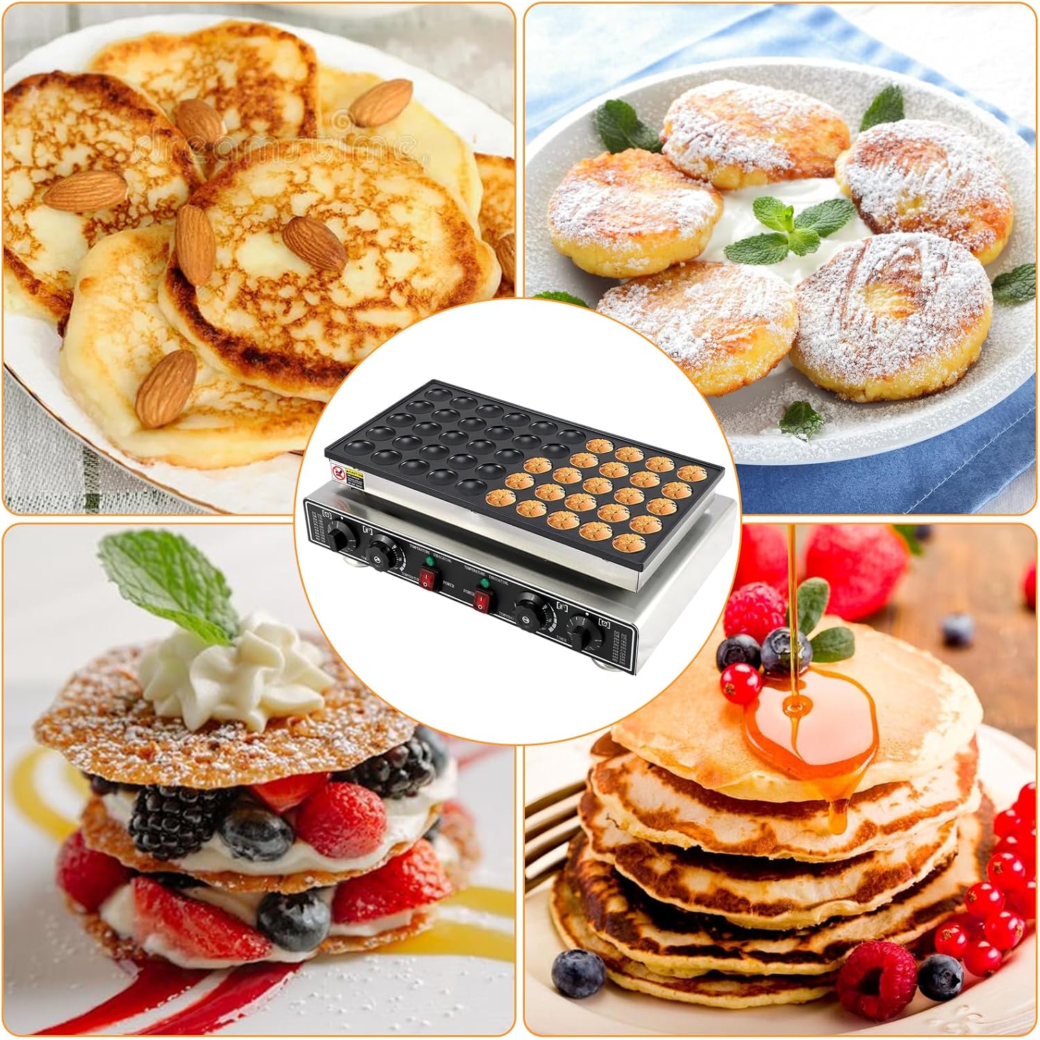 Garvee 50 PCS Mini Pancake Maker Machine, 1800W Commercial Electric Dutch Pancake Maker, Nonstick Waffle Iron for Home, Restaurants, Food Trucks – Precise Temp & Timer Control