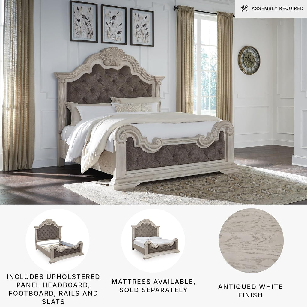 Signature Design by Ashley Andonhall Traditional Upholstered Panel Bed with Tufted Design, Foundation or Box Spring Needed, King, Beige