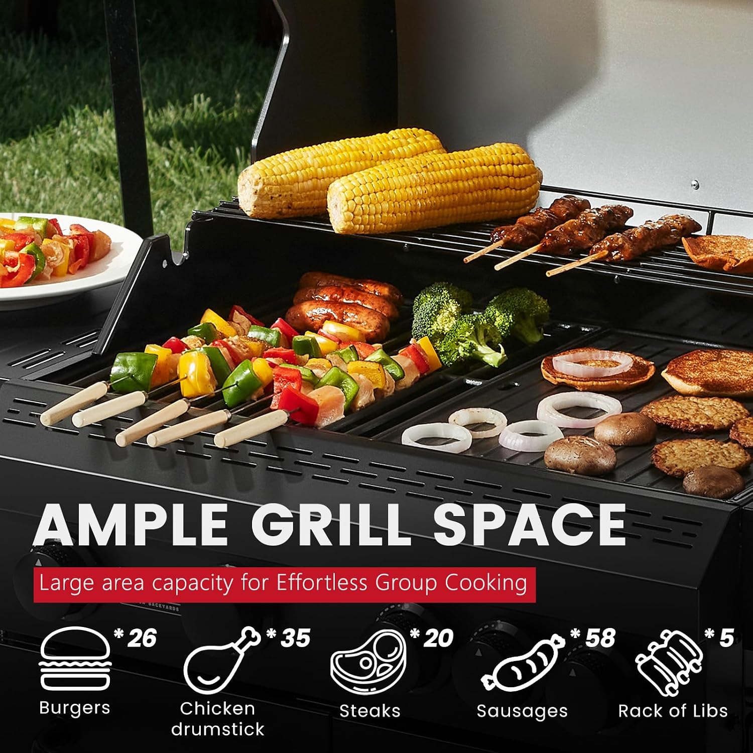 4 Burner Propane Grill,50000 BTU BBQ Grill with Side Burner and Enameled Cast Iron Grates,Visible Window Gas Grill with Wheels for Outdoor Cooking, Patio, Garden Barbecue Griliing