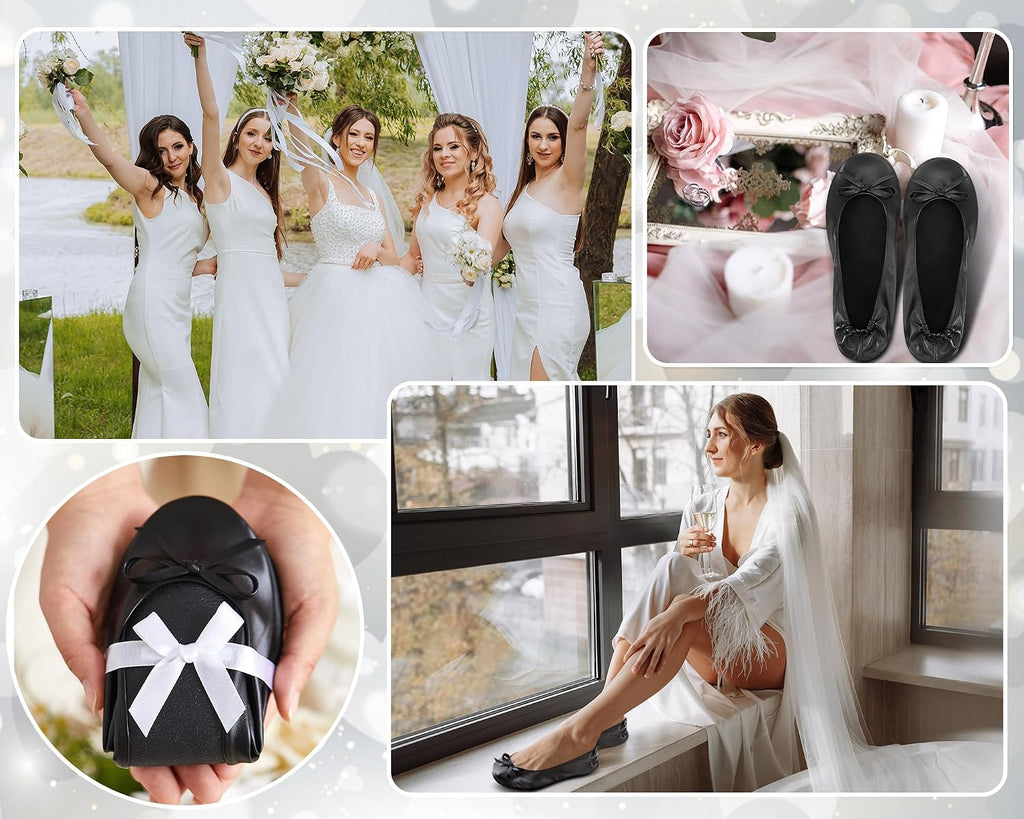 Jecery Foldable Ballet Flat for Wedding Guests Bulk Women Ballerina Dancing Slippers Party Sign Portable Travel Purse Shoes for Bridesmaid Flats Women Wedding Slippers Gift