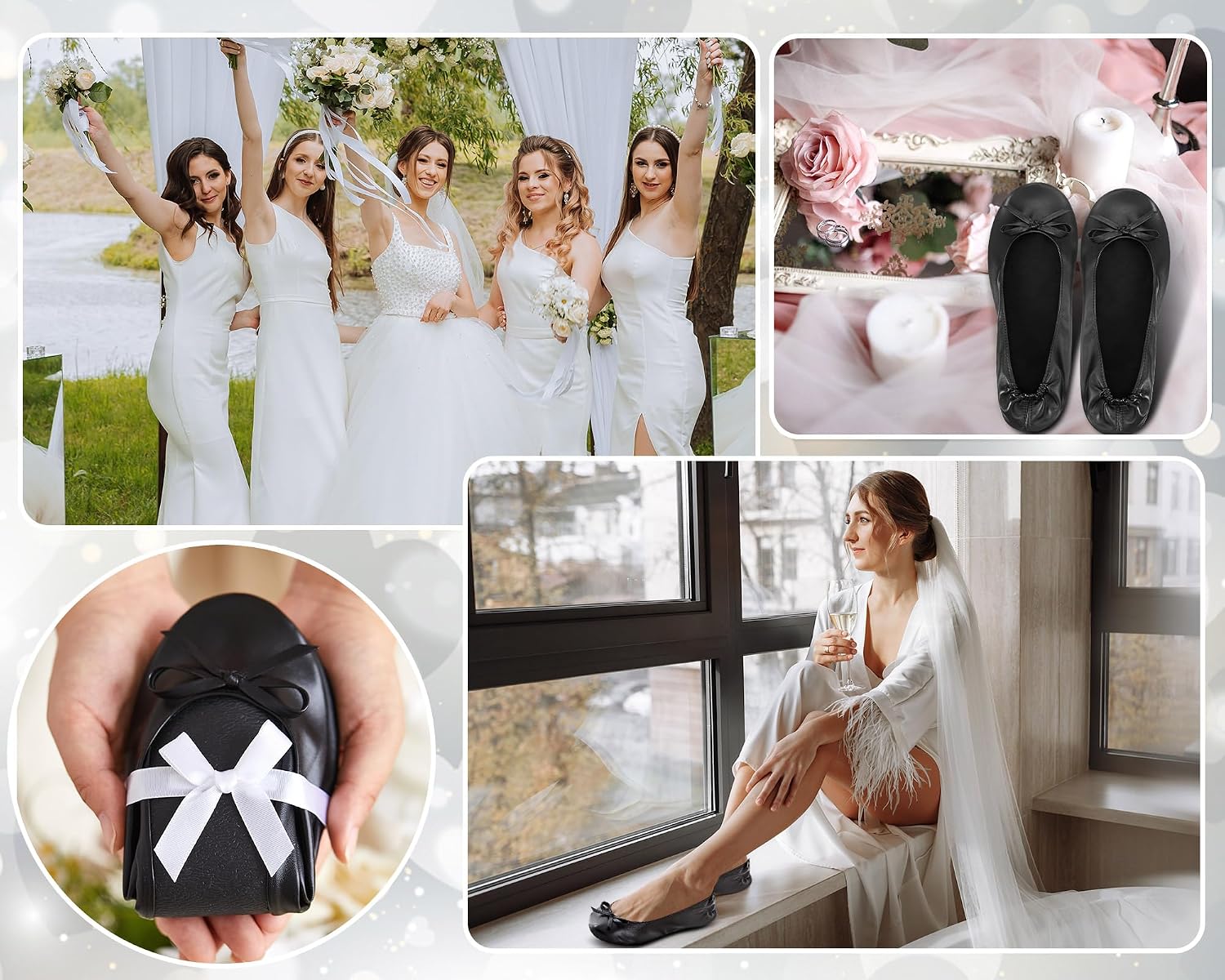 Jecery Foldable Ballet Flat for Wedding Guests Bulk Women Ballerina Dancing Slippers Party Sign Portable Travel Purse Shoes for Bridesmaid Flats Women Wedding Slippers Gift