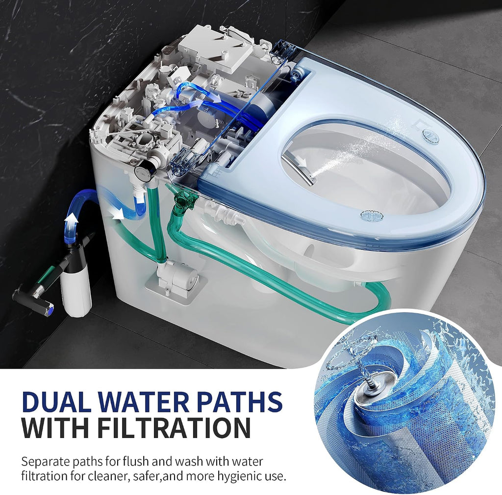 DeerValley Luxury Smart Toilet with Bidet Built in Bubble Wash, Auto Open/Close Lid Water Filter Instant Heated Seat Dryer, Soft-Close Modern Japanese One-Piece Toilet with Night Light for Bathrooms